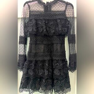 L & F LFX Fashion Lace short dress illusion neck fit & Flare Party Cocktail S